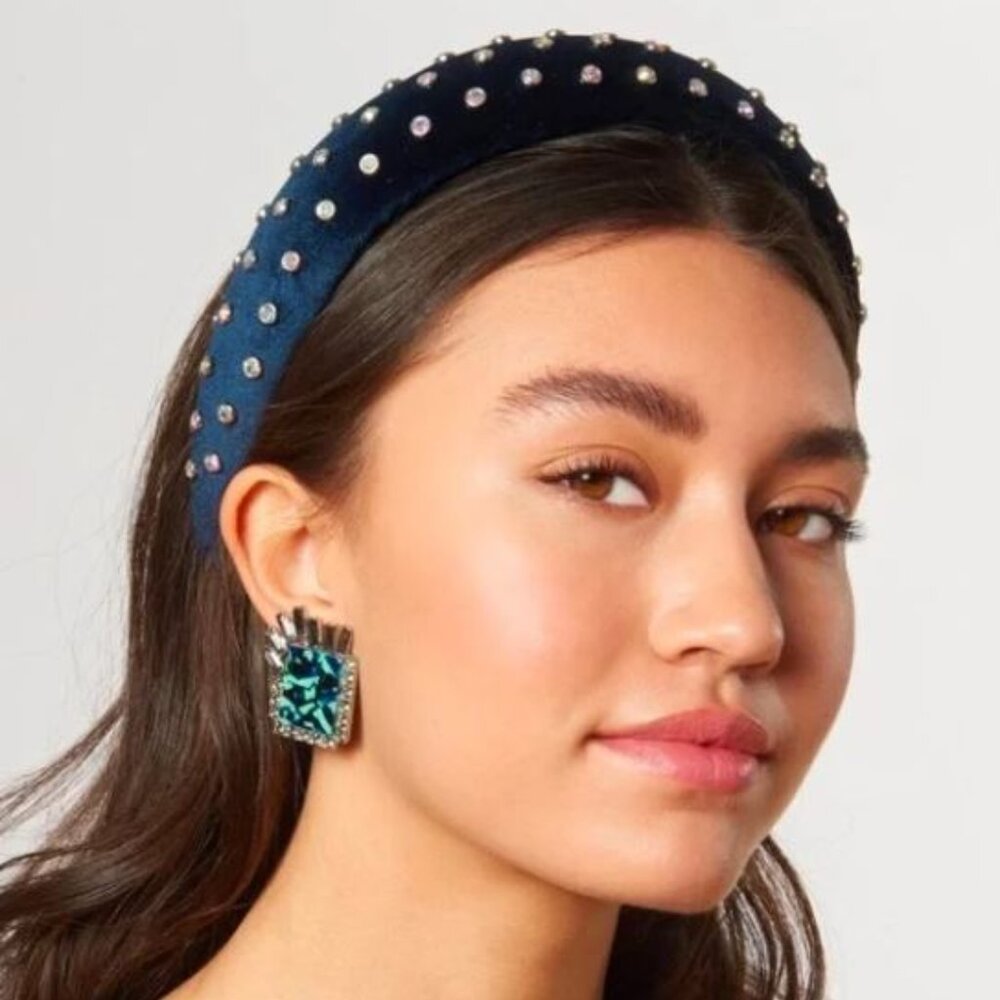 Lele Sadoughi - Dark Blue Velvet Crystal Headband